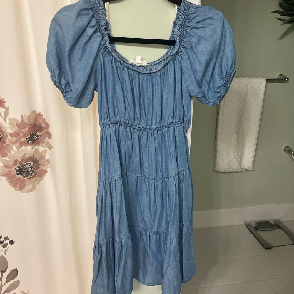 Blu Pepper Denim Blue Puff Sleeve Mini Dress